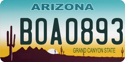 AZ license plate BOA0893