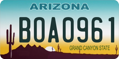 AZ license plate BOA0961