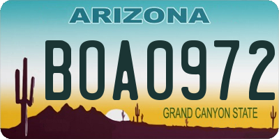 AZ license plate BOA0972