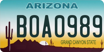 AZ license plate BOA0989