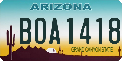 AZ license plate BOA1418
