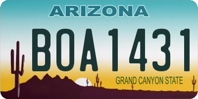 AZ license plate BOA1431