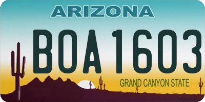 AZ license plate BOA1603
