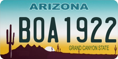AZ license plate BOA1922