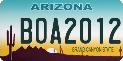 AZ license plate BOA2012