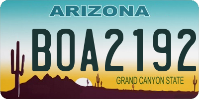AZ license plate BOA2192