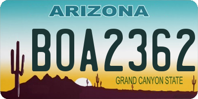 AZ license plate BOA2362