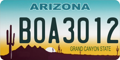 AZ license plate BOA3012