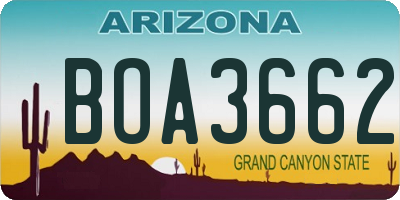 AZ license plate BOA3662