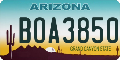 AZ license plate BOA3850
