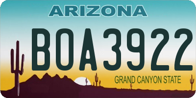 AZ license plate BOA3922