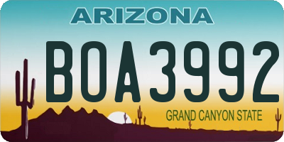 AZ license plate BOA3992