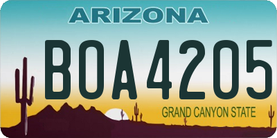 AZ license plate BOA4205