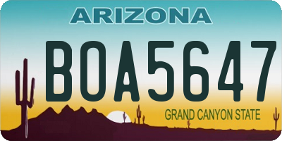 AZ license plate BOA5647
