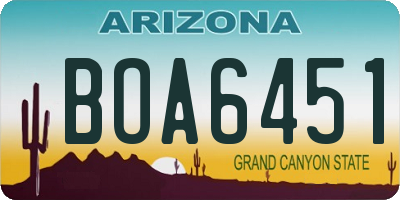 AZ license plate BOA6451