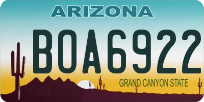 AZ license plate BOA6922