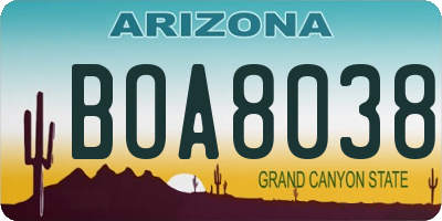 AZ license plate BOA8038