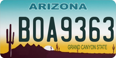 AZ license plate BOA9363