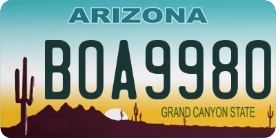 AZ license plate BOA9980
