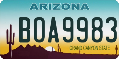 AZ license plate BOA9983