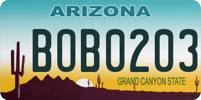 AZ license plate BOB0203