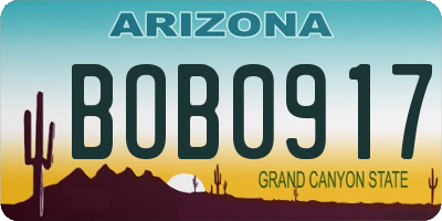AZ license plate BOB0917