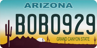 AZ license plate BOB0929