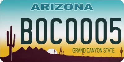 AZ license plate BOC0005