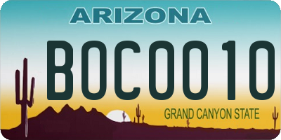 AZ license plate BOC0010