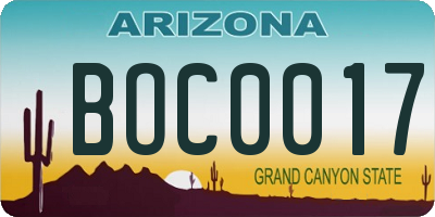 AZ license plate BOC0017