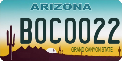 AZ license plate BOC0022