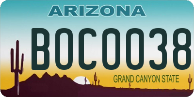 AZ license plate BOC0038