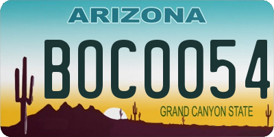 AZ license plate BOC0054