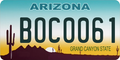 AZ license plate BOC0061