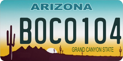 AZ license plate BOC0104