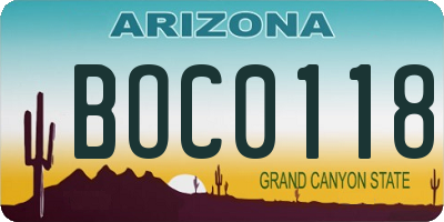AZ license plate BOC0118