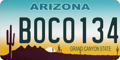 AZ license plate BOC0134