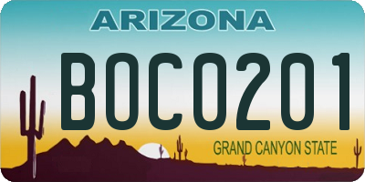 AZ license plate BOC0201