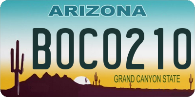 AZ license plate BOC0210
