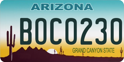 AZ license plate BOC0230