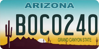 AZ license plate BOC0240