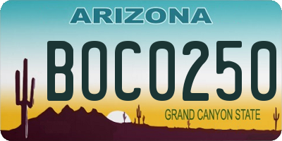 AZ license plate BOC0250