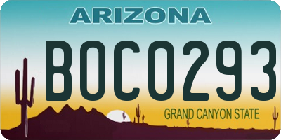 AZ license plate BOC0293