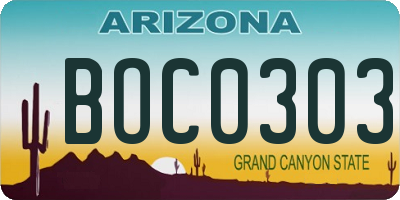 AZ license plate BOC0303