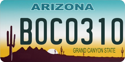 AZ license plate BOC0310