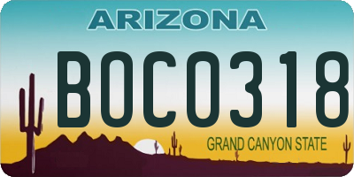 AZ license plate BOC0318
