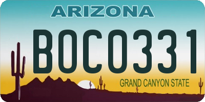 AZ license plate BOC0331