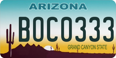 AZ license plate BOC0333
