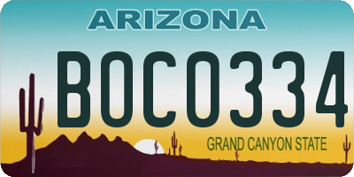 AZ license plate BOC0334