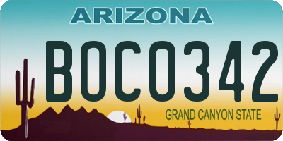 AZ license plate BOC0342